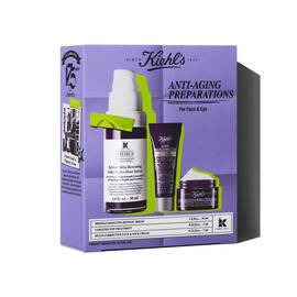 Kiehl's "Anti-Aging Preparations" gift set featuring a retinol serum, eye cream, and multi-corrective cream for a complete anti-aging routine.