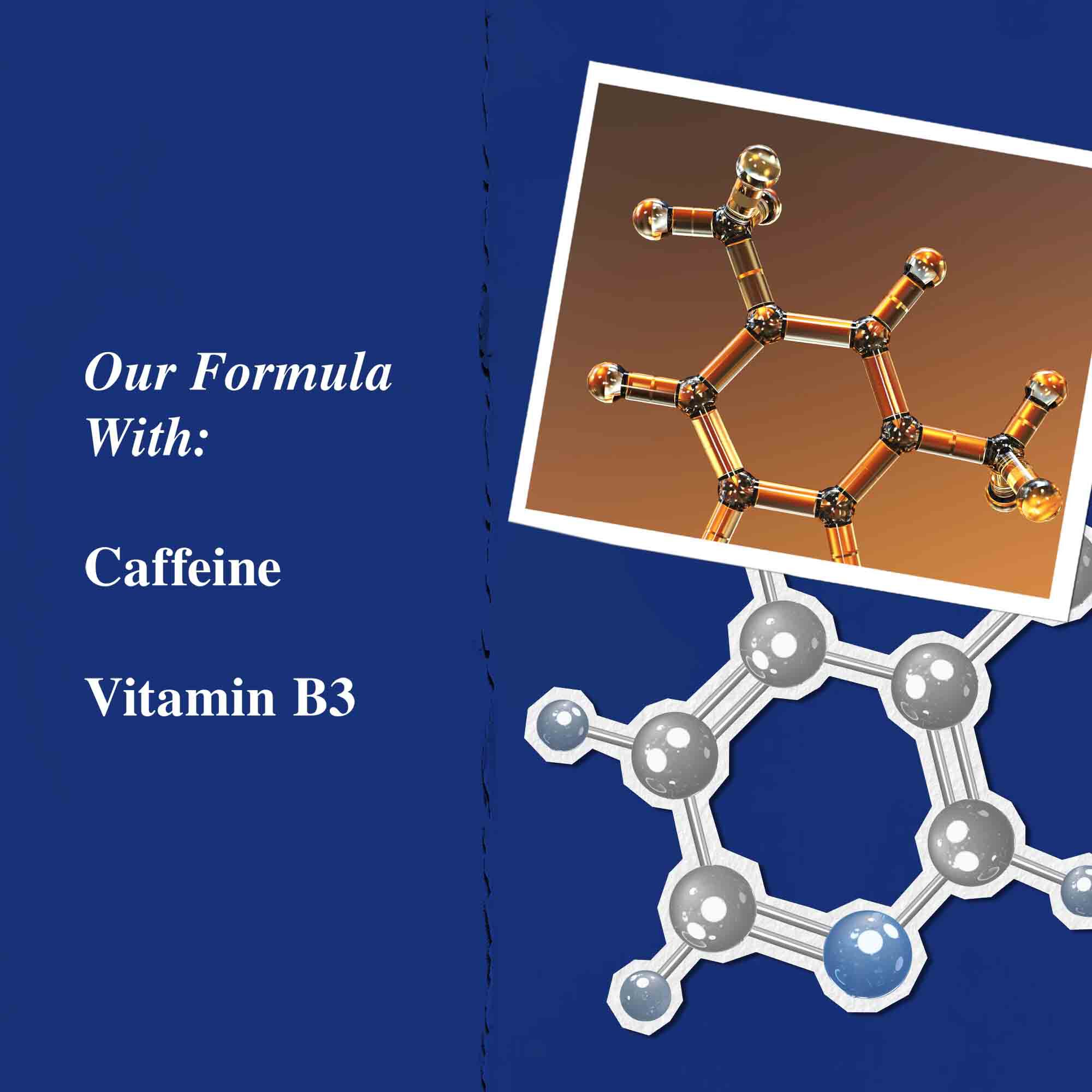Főbb osszetevők grafika: koffein es B3-vitamin.
