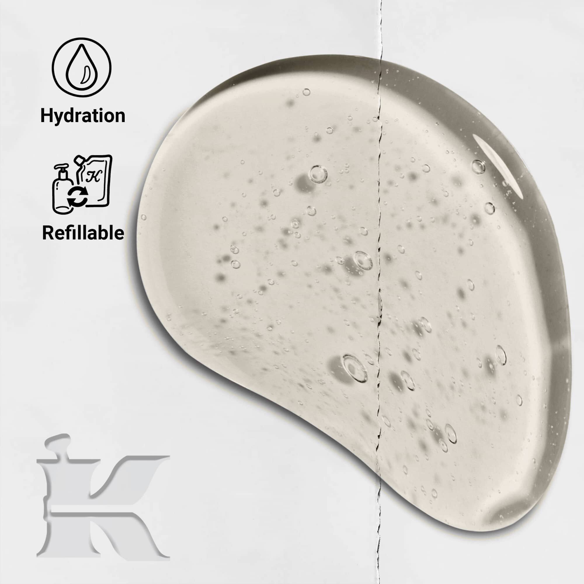 Amino Acid sampon allagfoto ikonokkal, amelyek jelzik az utantolthetőseget es a hidratalast