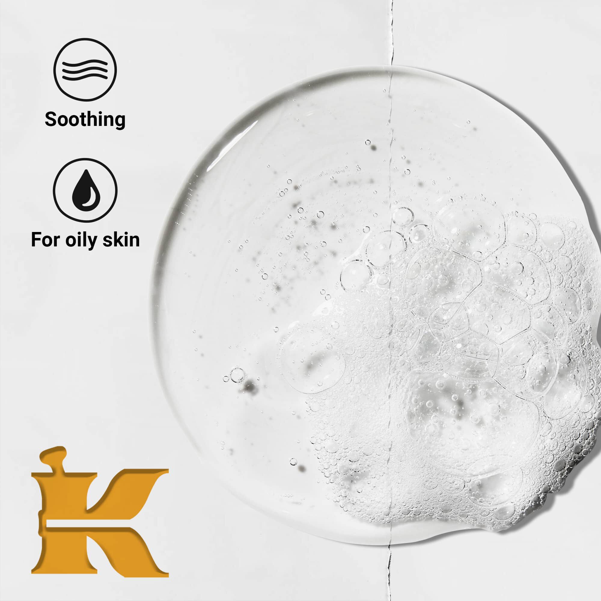 Termektextura foto ikonokkal, amelyek jelzik, hogy nyugtato hatasu и zsiros bőrre keszult