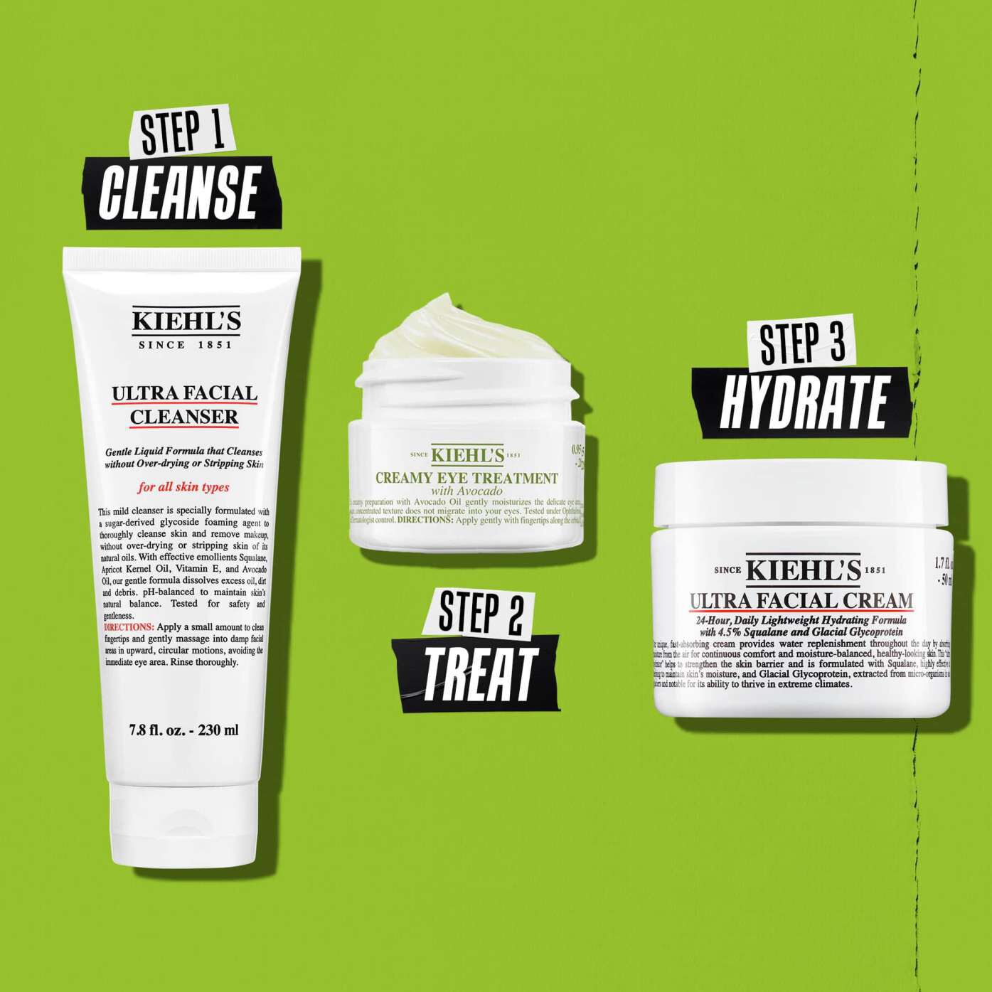 Kiehl's Creamy Eye Treatment with Avocado rutin – 1. lepes tisztitas, 2. lepes kezeles, 3. lepes hidratalas