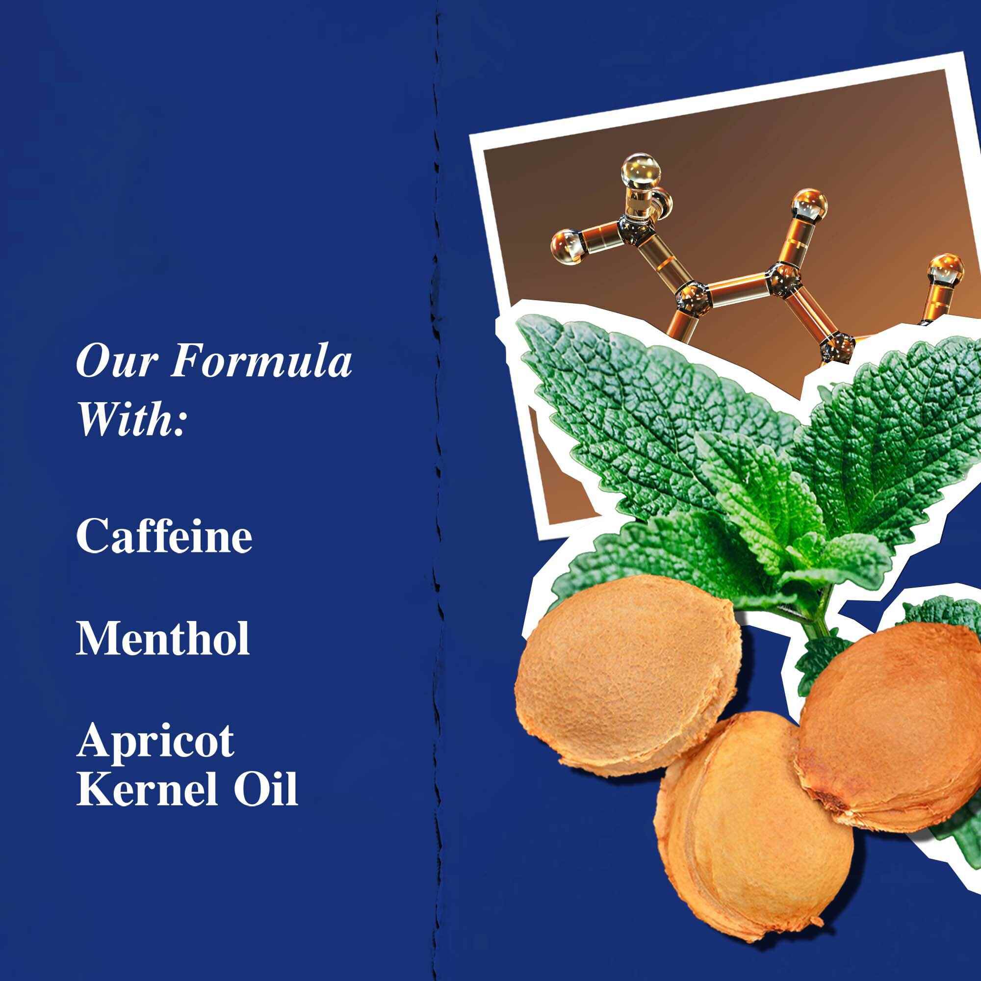 Főbb osszetevők grafika: koffein, mentol es sargabarackmag-olaj.