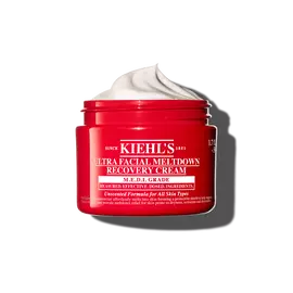 A Kiehl’s Ultra Facial Meltdown Recovery Cream Whip piros tegelye, lagy, habos texturaval.