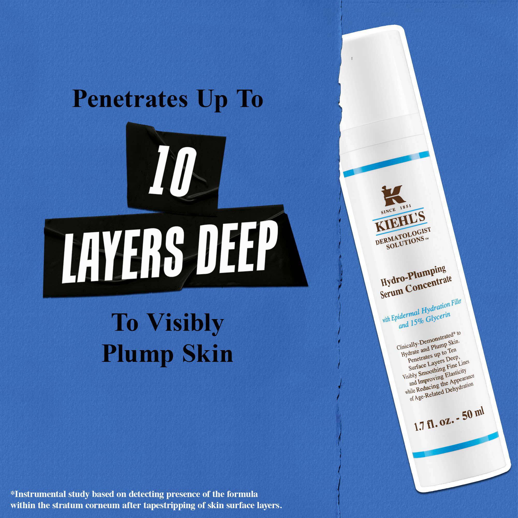 A Kiehl's Hydro Plumping Serum Concentrate akar 10 reteg melyre is behatol, hogy lathatoan feltoltse a bőrt