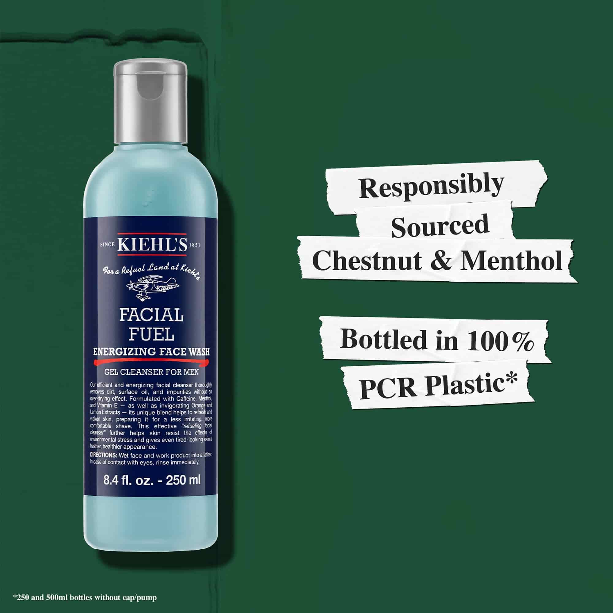 A Facial Fuel Energizing Face Wash felelősen beszerzett osszetevőket tartalmaz, es 100%-ban ujrahasznositott muanyag (PCR) flakonban kerul forgalomba