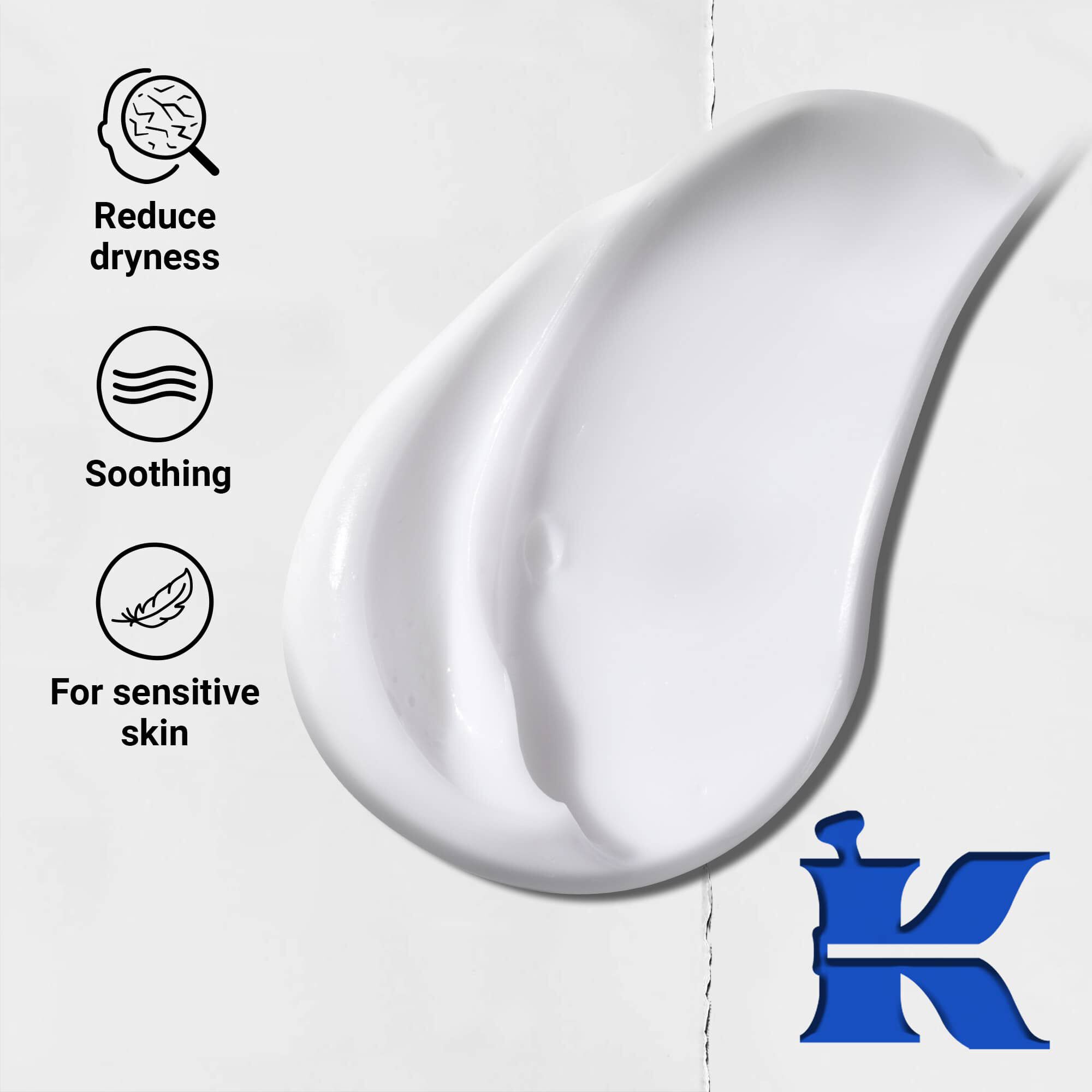 Texturafoto ikonokkal: csokkenti a szarazsagot, nyugtato hatasu es erzekeny bőrre is alkalmas