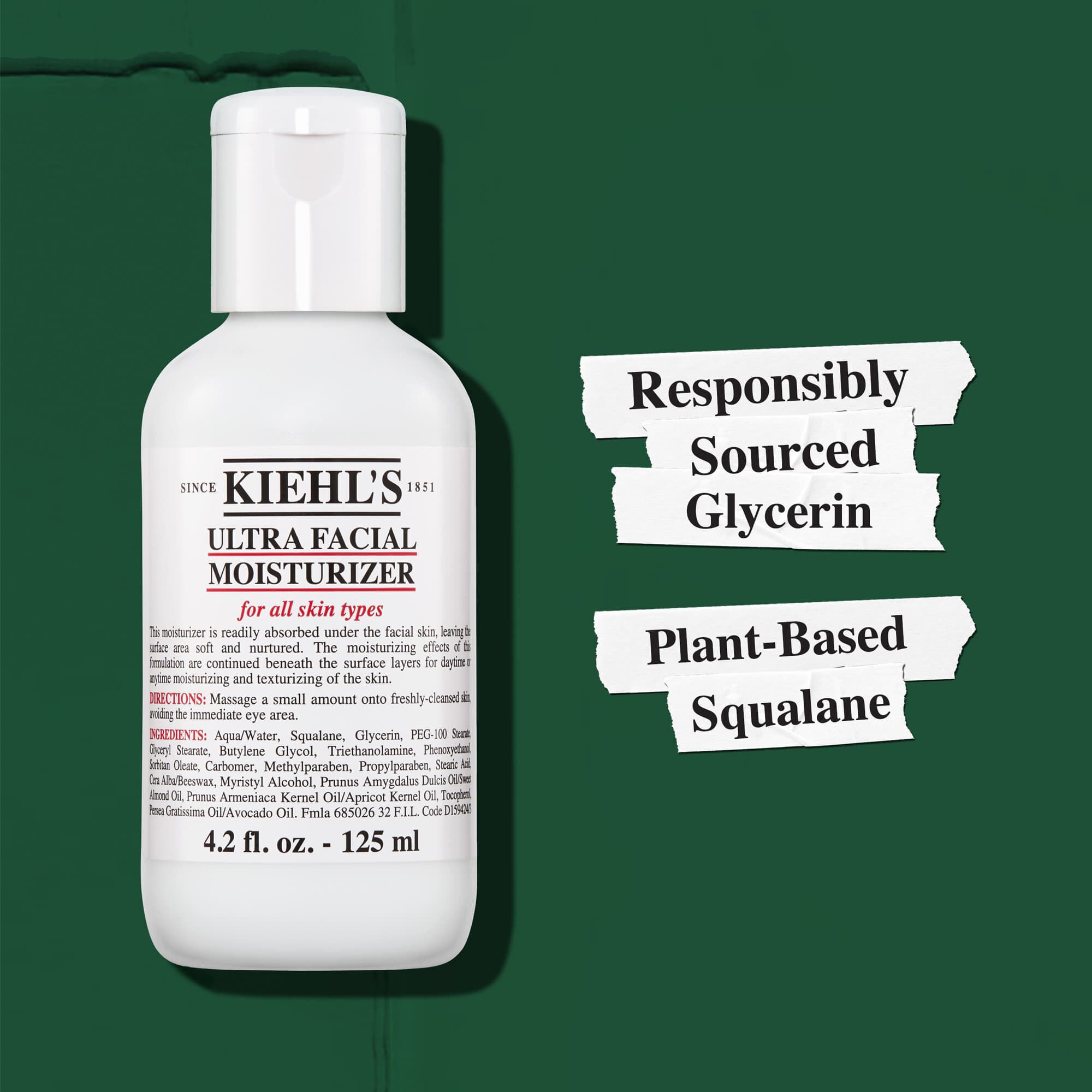 A Kiehl's Ultra Facial Moisturizer felelős forrasbol szarmazo glicerint es novenyi alapu szkvalant tartalmaz
