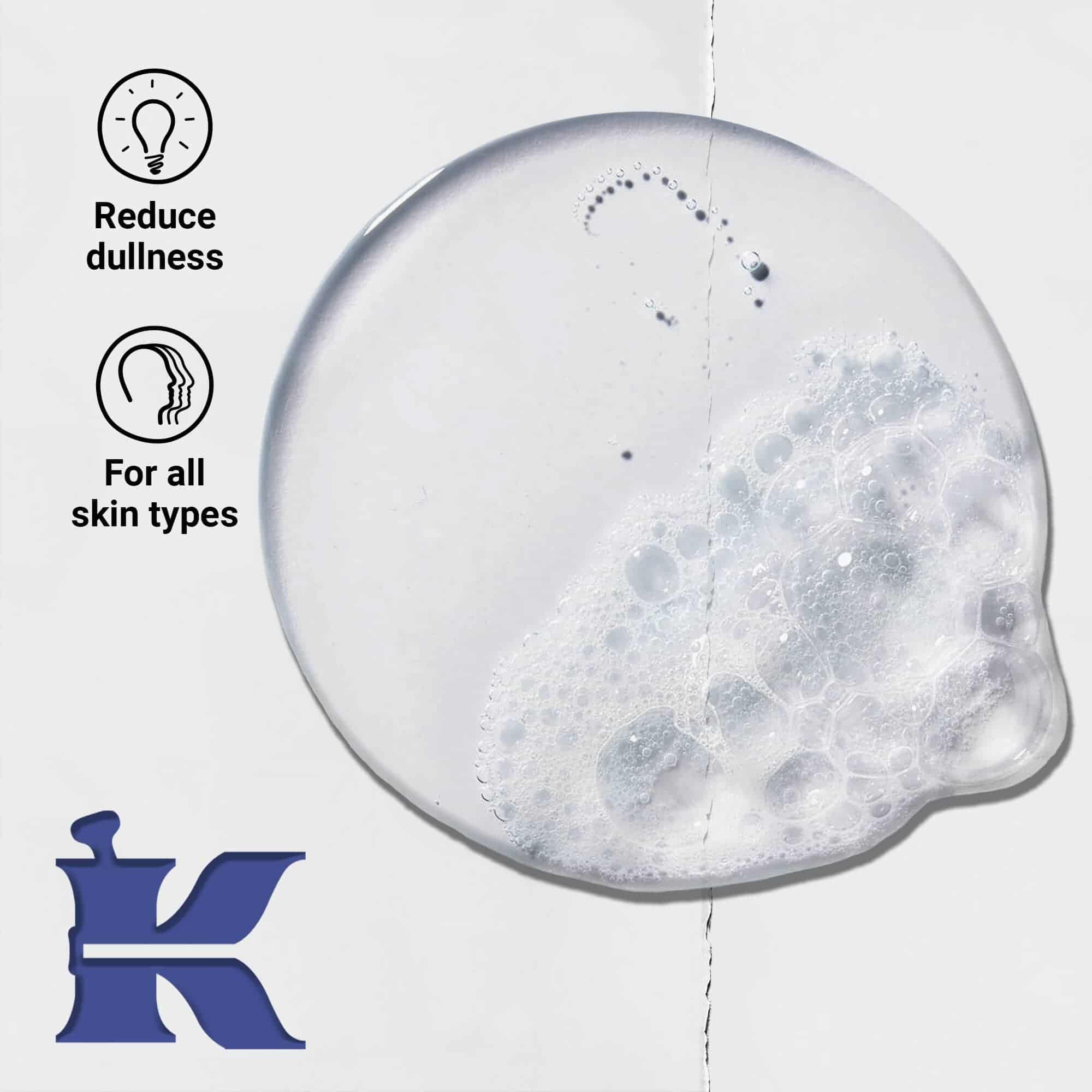 Facial Fuel texturafoto ikonokkal, amelyek jelzik, hogy elenkiti a fako bőrt es minden bőrtipusra alkalmas