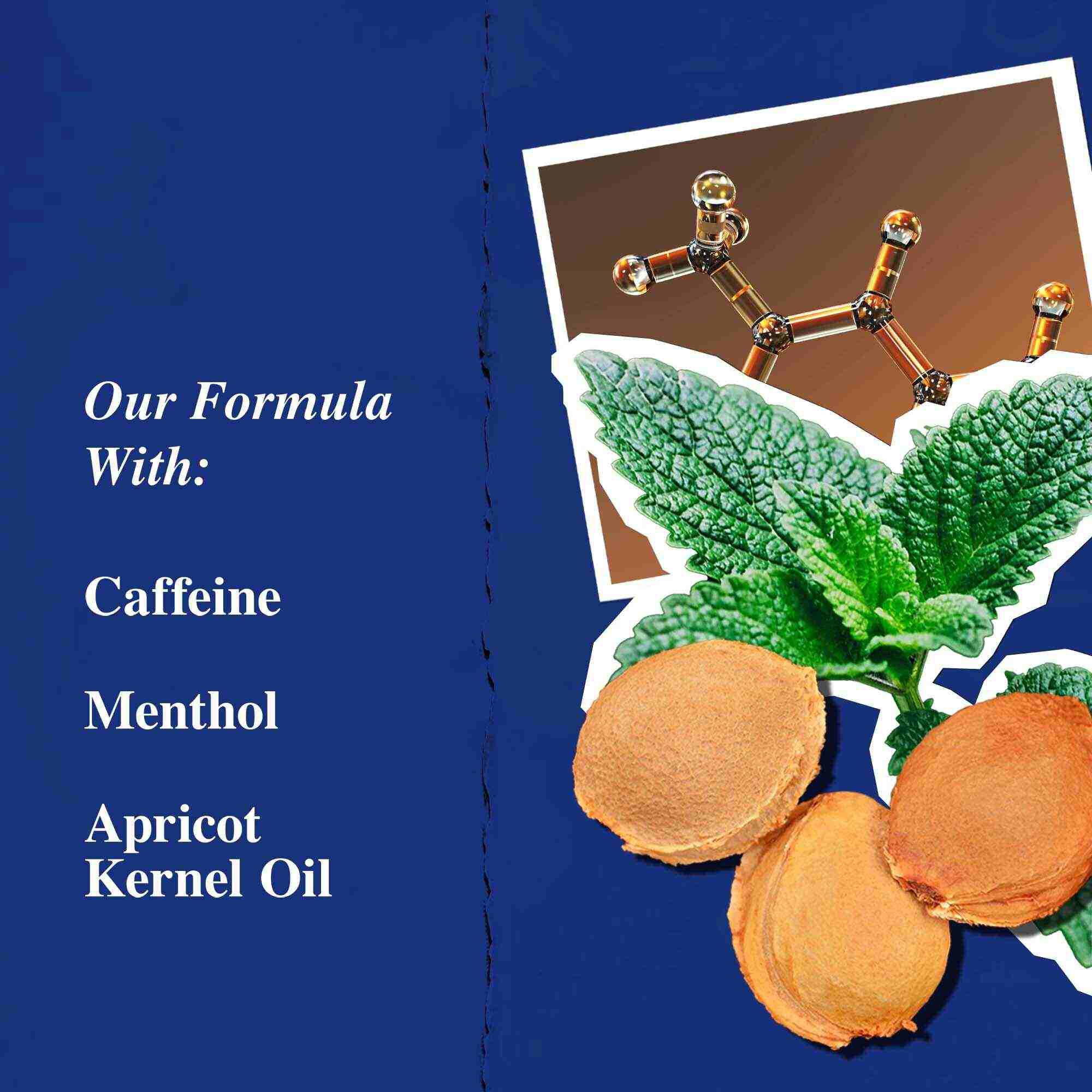 Főbb osszetevők grafika: koffein, mentol es sargabarackmag-olaj.