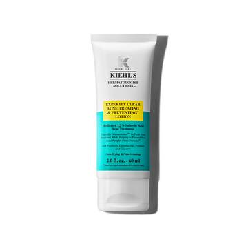 Egy 60 ml-es Kiehl's Expertly Clear Blemish-Treating & Preventing Lotion tubus feher hatter előtt.