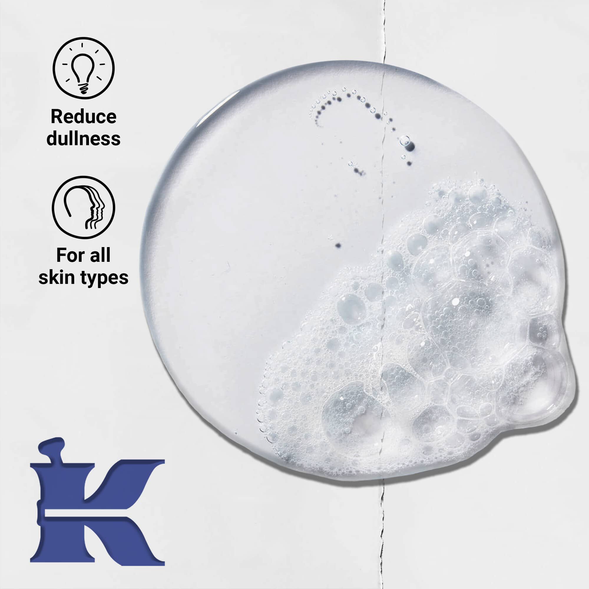 Facial Fuel texturafoto ikonokkal, amelyek jelzik, hogy elenkiti a fako bőrt es minden bőrtipusra alkalmas