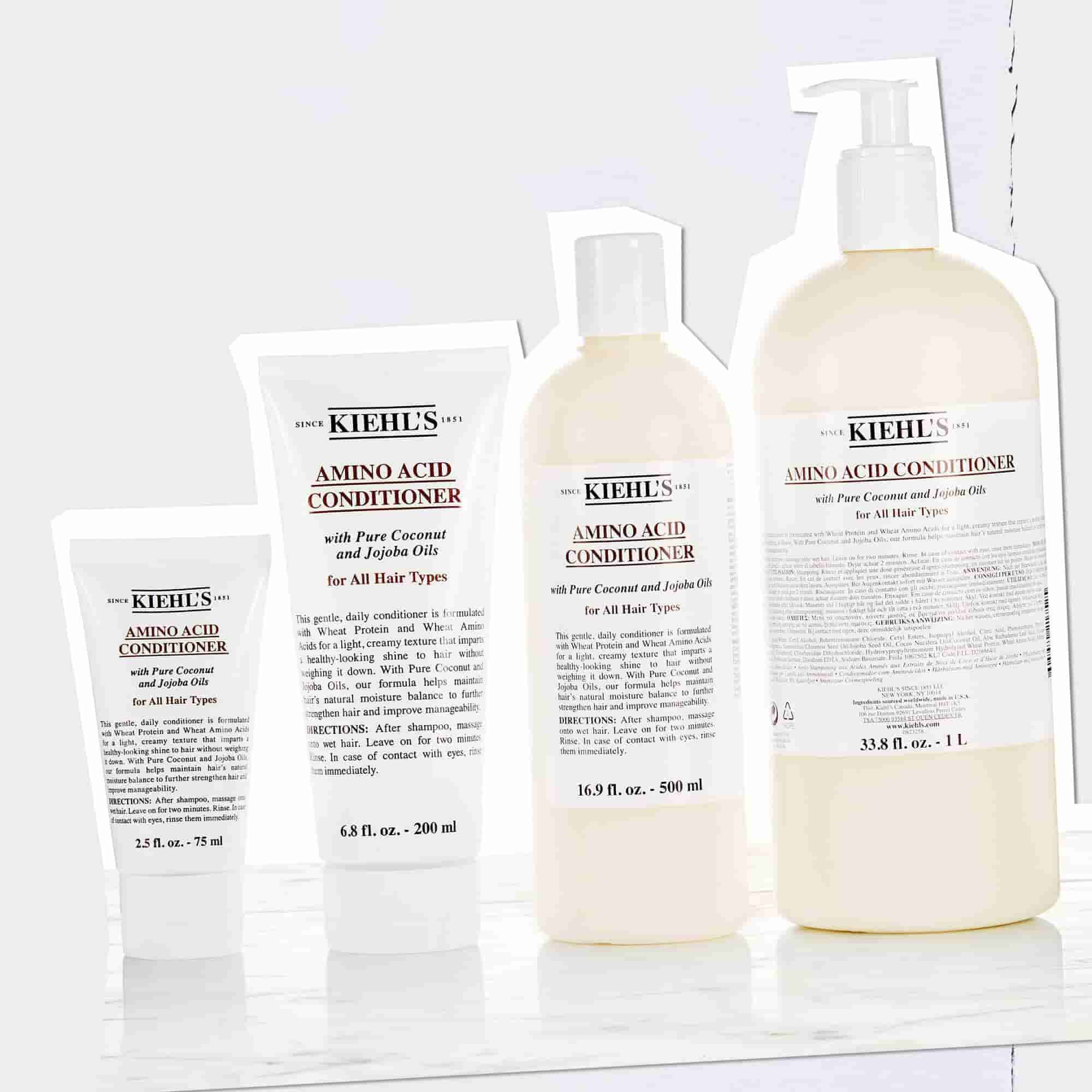 Kiehl's Amino Acid Conditioner palackok 2,5 fl. oz. – 75 ml es 33.8 fl. oz. – 1 L kozott