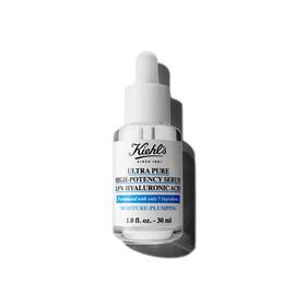 Egy 30 ml-es Kiehl's Ultra Pure 1.5% Hyaluronic Acid Serum flakon feher hatter előtt.