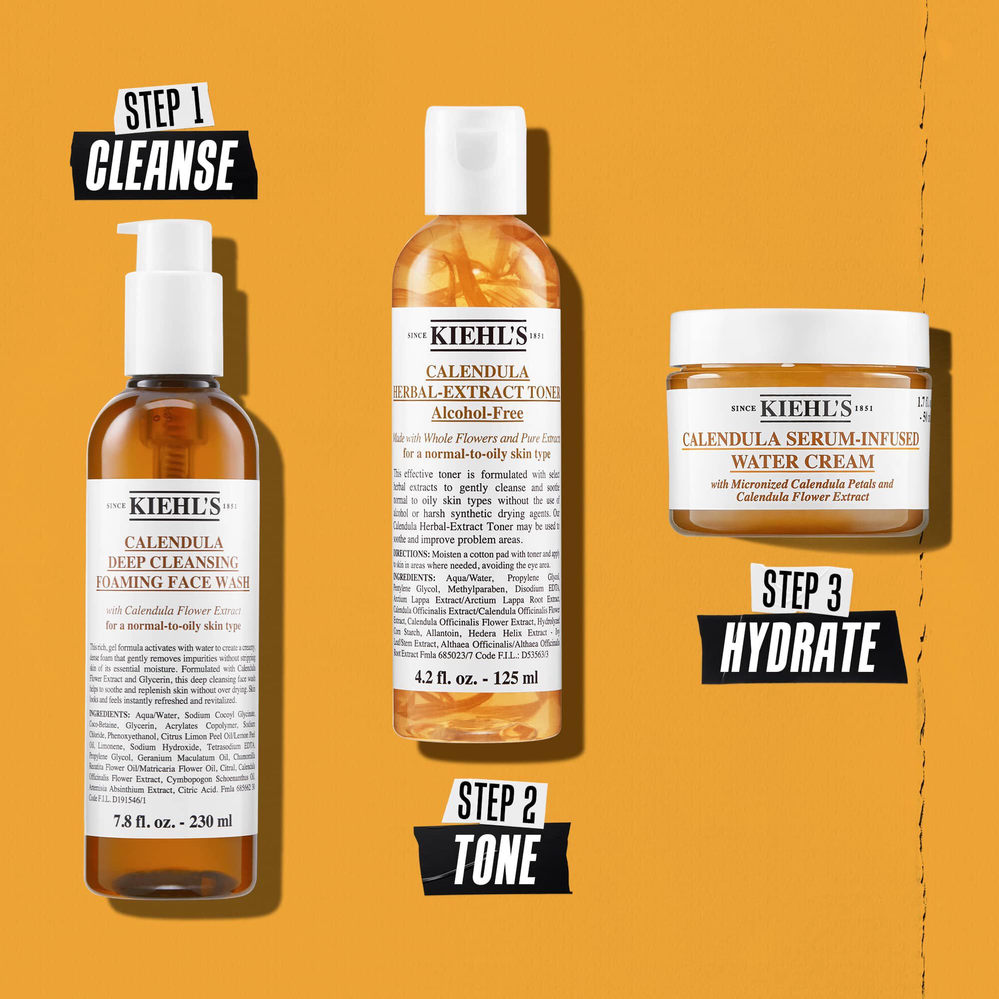 Kiehl's Calendula Foaming Face Wash rutin illusztracio – tisztitas, tonizalas, hidratalas