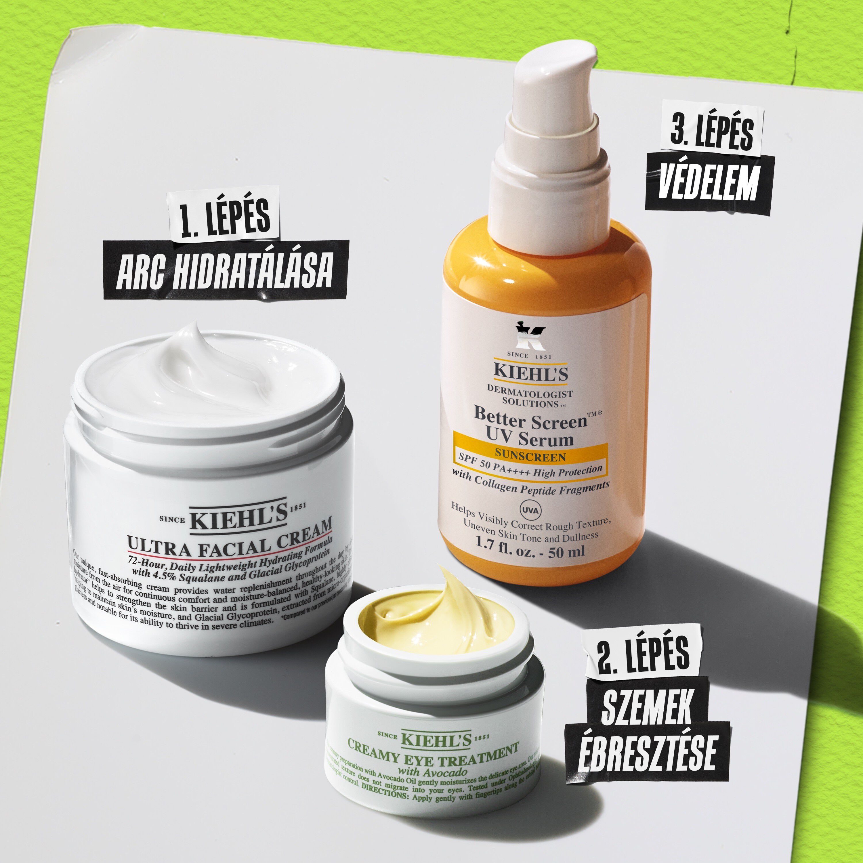 Kiehl's Creamy Eye Treatment with Avocado rutin – 1. lepes tisztitas, 2. lepes kezeles, 3. lepes hidratalas