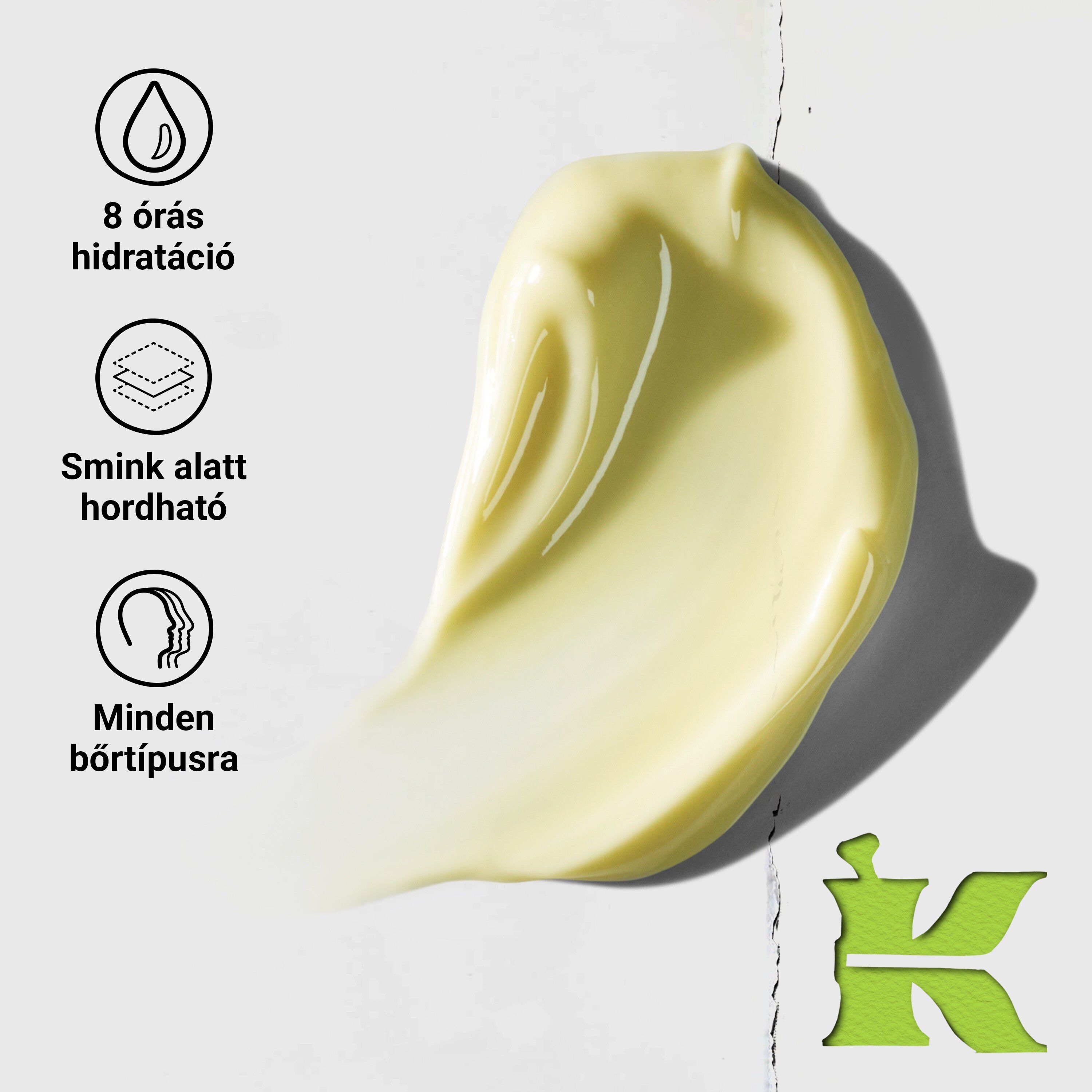 Kacsinto modell egy Kiehl's Creamy Eye Treatment with Avocado tegelyevel, amely az egyik szemet takarja