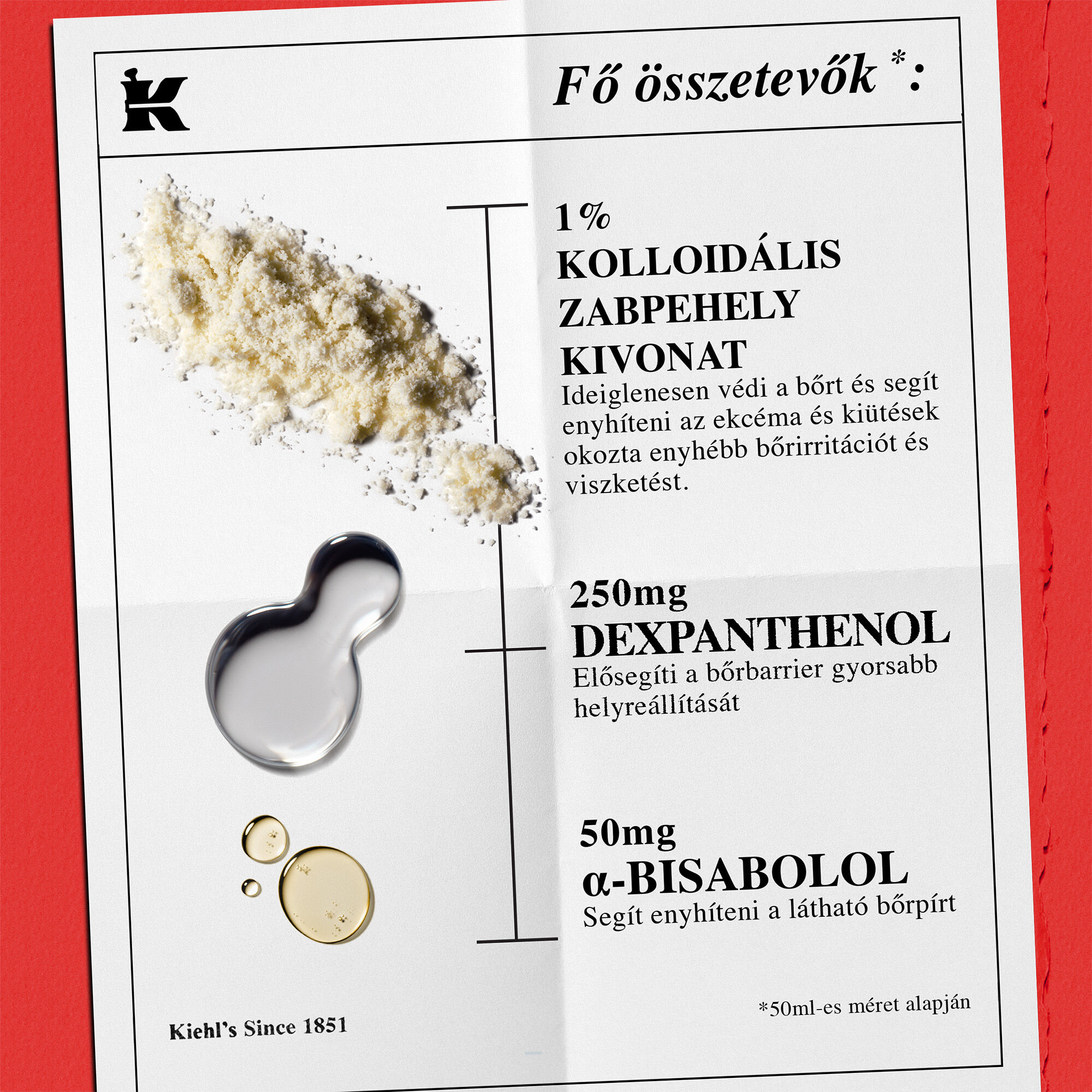 Osszetevők listaja: 1% kolloid zabpehely (enyhiti a kisebb bőrirritaciokat), 250 mg dexpanthenol (bőrvedő gat regeneralasa) es 50 mg α-biszabolol (csokkenti a bőrpirt).
