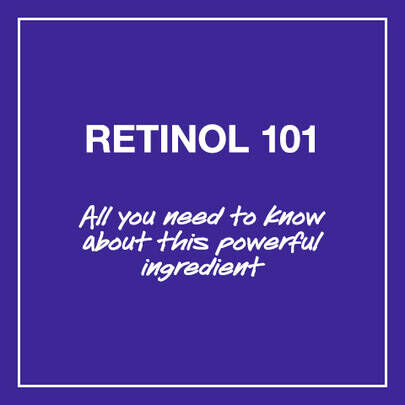 A purple background with white text that reads "RETINOL FACTS VS. FICTION" and below that, "Myths debunked!"