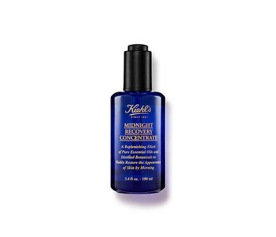 Kiehls Midnight Recovery koncentratum: kek uvegben, bőrmegujito esszenciakkal ejszakai hasznalatra.