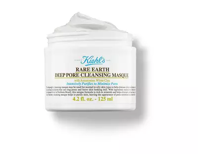 Kiehls Rare Earth Deep Pore Cleansing Masque, feher agyaggal keszult arcpakolas, 125 ml-es tegelyben.